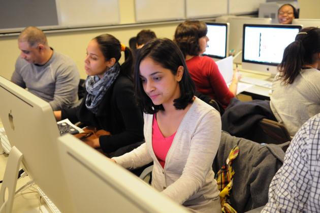 Woman sitting at a computer downloading UFT forms