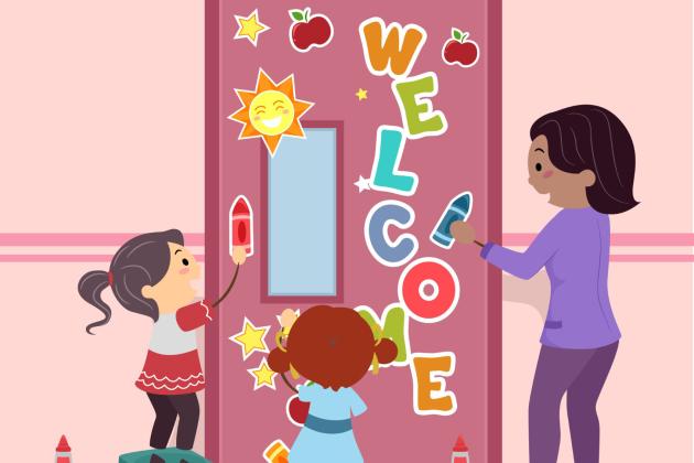 Cartoon drawing of a classroom door
