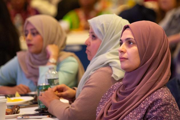 A group of attendees listen during the program at the UFT Muslim Educators Committee Iftar Dinner on March 7, 2025. 