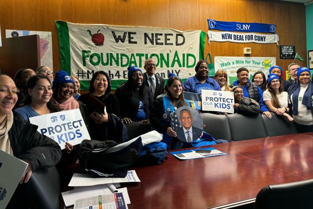 District 3 members meet with Manhattan state Sen. Robert Jackson in the Legislative Office Building during Lobby Day on March 10, 2025