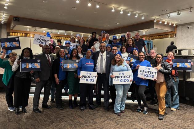 District 75 members gather with union leaders at the Convention Center during Lobby Day on March 10, 2025.  