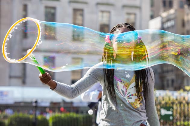 Girl creates an enormous bubble