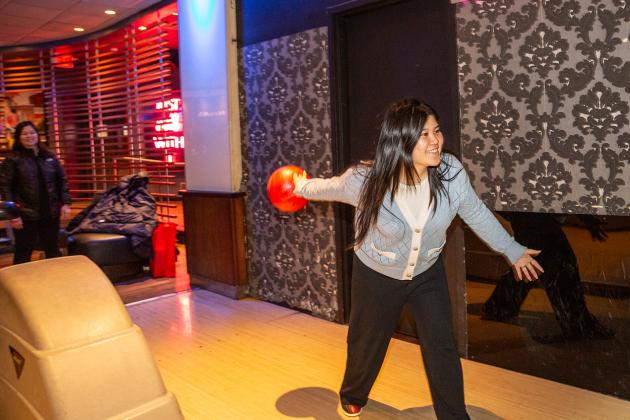 A UFT member is photographed while getting ready to bowl. 