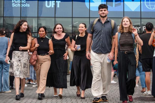 Gathering outside Barclays Center are new teachers