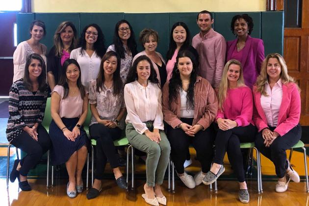 Teachers pose for Pink Day
