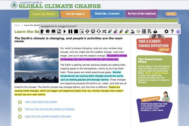 Screenshot from Google Read & Write platform
