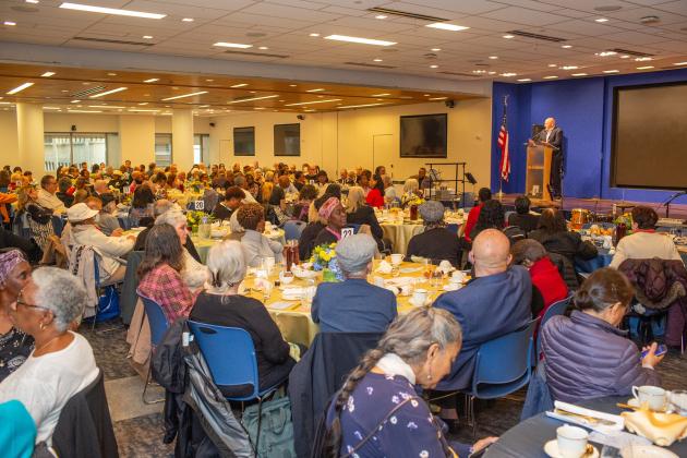 UFT President Michael Mulgrew greets the more than 250 retirees and guests who attended the annual UFT Retired Teachers Chapter Luncheon on May 23, 2025. 