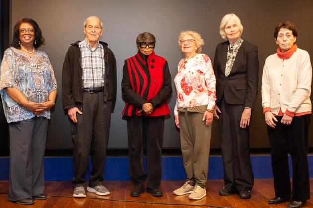 The RTC honors seven retirees (six are pictured) who have been UFT members for 60 years at the UFT Retired Techers Chapter Luncheon on May 23, 2025. 
