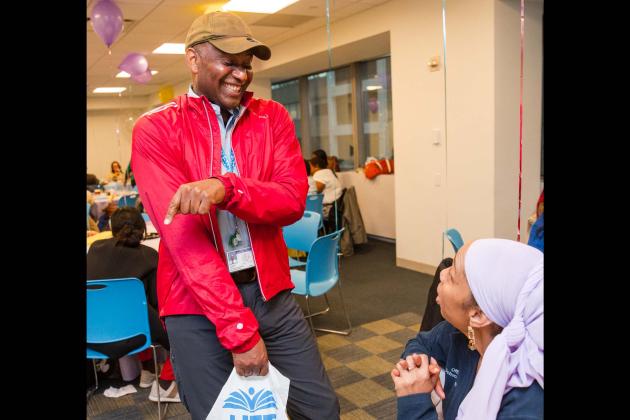 Diabetes nurse educators Cameese Hawkins (standing) and Badriyah Abdur Rahman share a laugh.