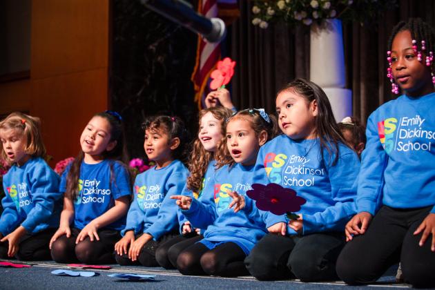 Students from PS 75 Emily Dickinson in Manhattan entertain UFT members with a song during the 2026 UFT Spring Education Conference. 