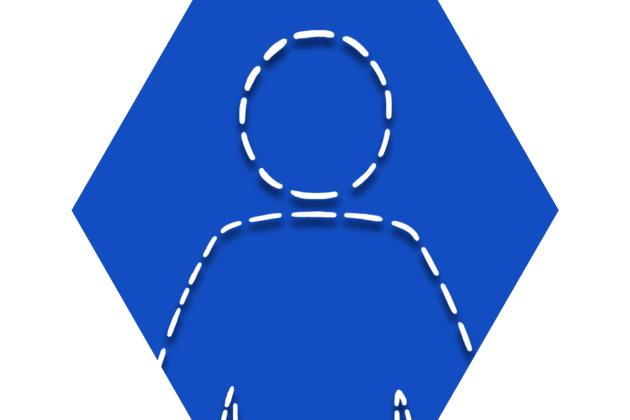 Hexagon with blue background showing outline of person