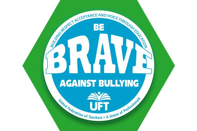 Green hexagon with logo that says "Be BRAVE Against Bullying"