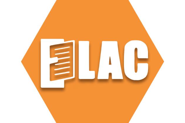 Hexagon with orange background and letters ELAC