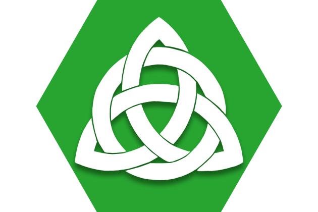 Hexagon with green background and Celtic knot symbol