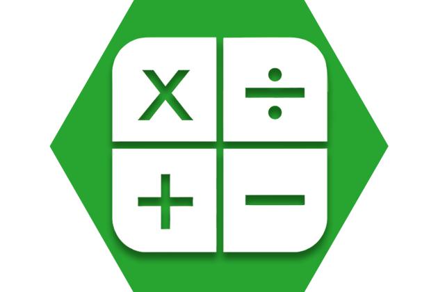 Hexagon with green background and mathematical symbols