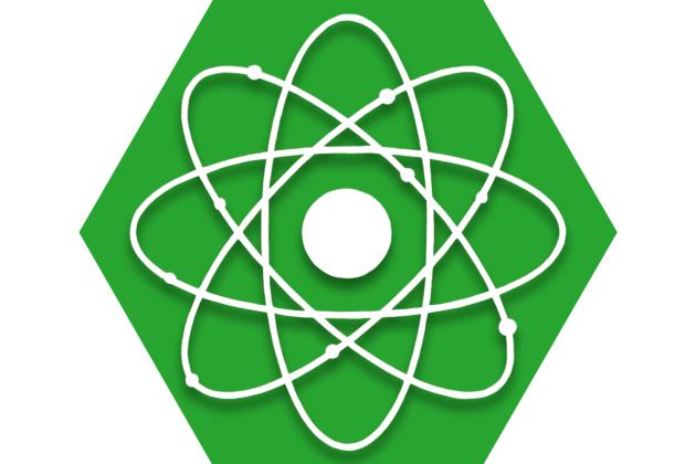 Green hexagon with symbol of atom representing UFT Science Committee