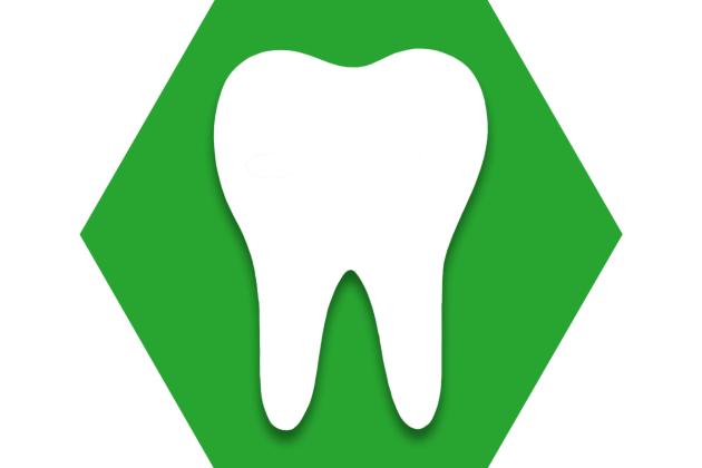 Green hexagon with outline of tooth
