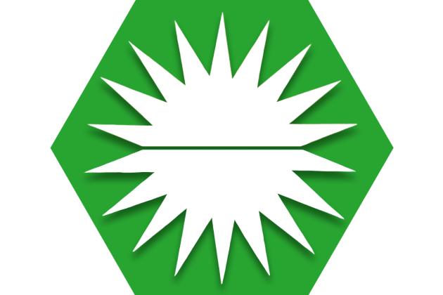 Green hexagon with "burst" symbol