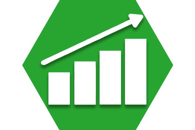 Green hexagon with outline of graph showing increases