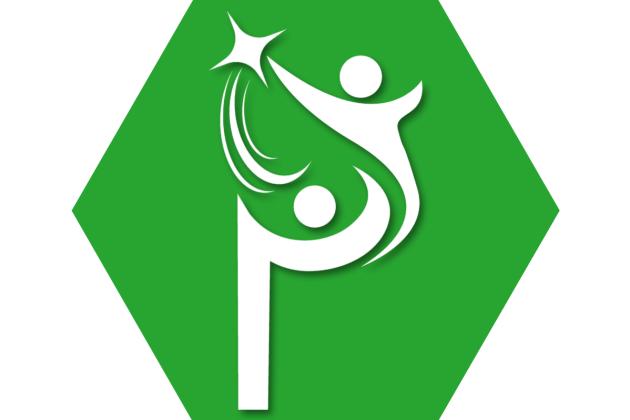 Green hexagon with symbol that features two Ps intertwined around a letter I representing UFT Peer Intervention Program