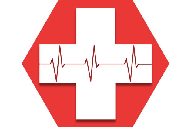 Hexagon with red background showing pulse EKG