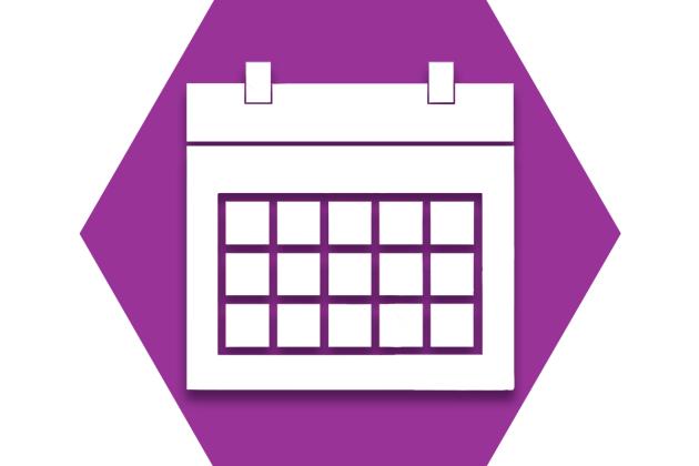 Purple hexagon with outline of calendar