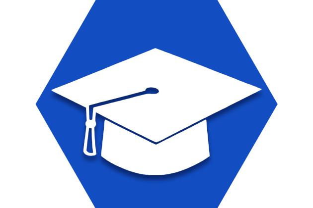 Blue hexagon with mortarboard cap