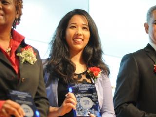 Tanji Chowdhury of Bronx Engineering and Technical Academy shows off her Outstan