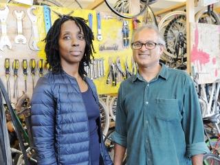 Bicycle parts and tools fill the bike shop at the Brooklyn hub of Pathways to Gr