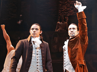 Anthony Ramos (front, left), one of the stars of the Broadway musical "Hamilton,