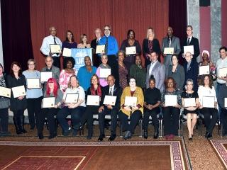 Chapter leaders share the spotlight at a morning reception.