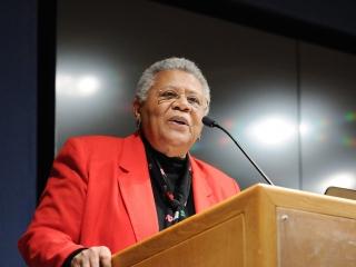 Minnijean Brown-Trickey tells students what it was like to be one of the “Little