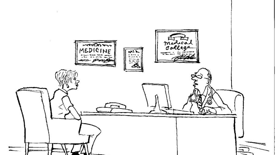 A cartoon of a woman in a doctor's office
