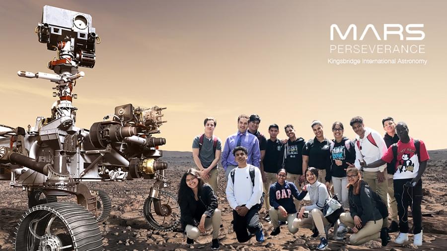 Students from Kingsbridge International HS “arrive” on Mars in this photo composite with NASA’s Perseverance rover.
