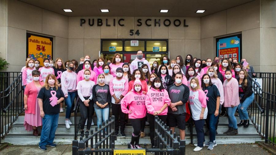 The staff at PS 54 on Staten Island show up for Breast Cancer Awareness Day.