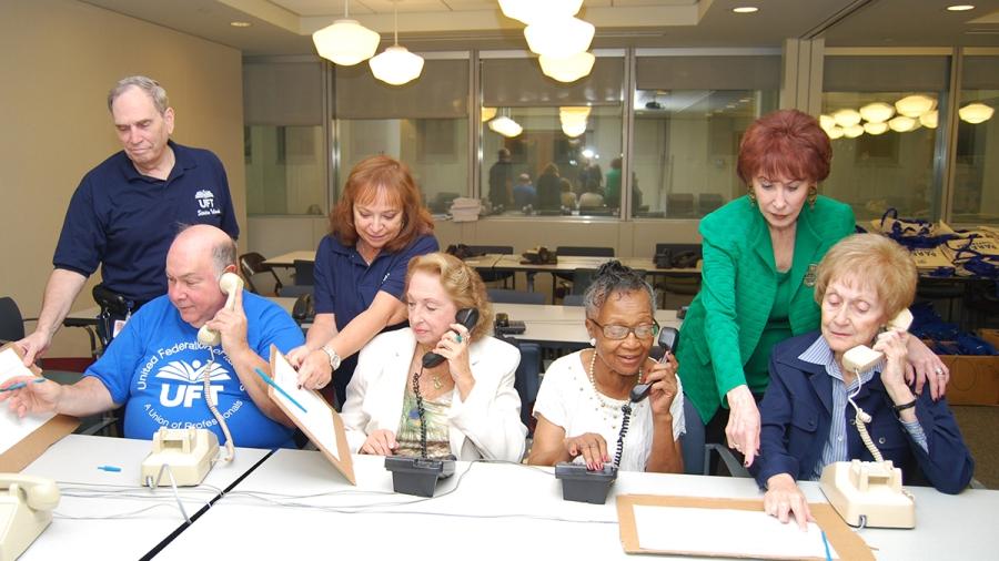 Retirees man the phone bank