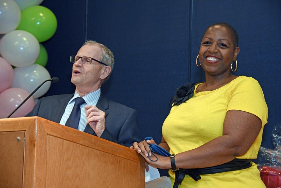 Goldie Colodny Award winner Paula Morrison of PS 46, Brooklyn, is introduced by 
