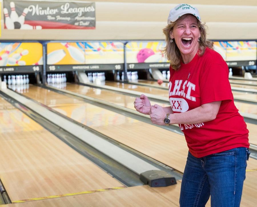 Kristi Faughey of the HS of Teaching reacts to her shot.