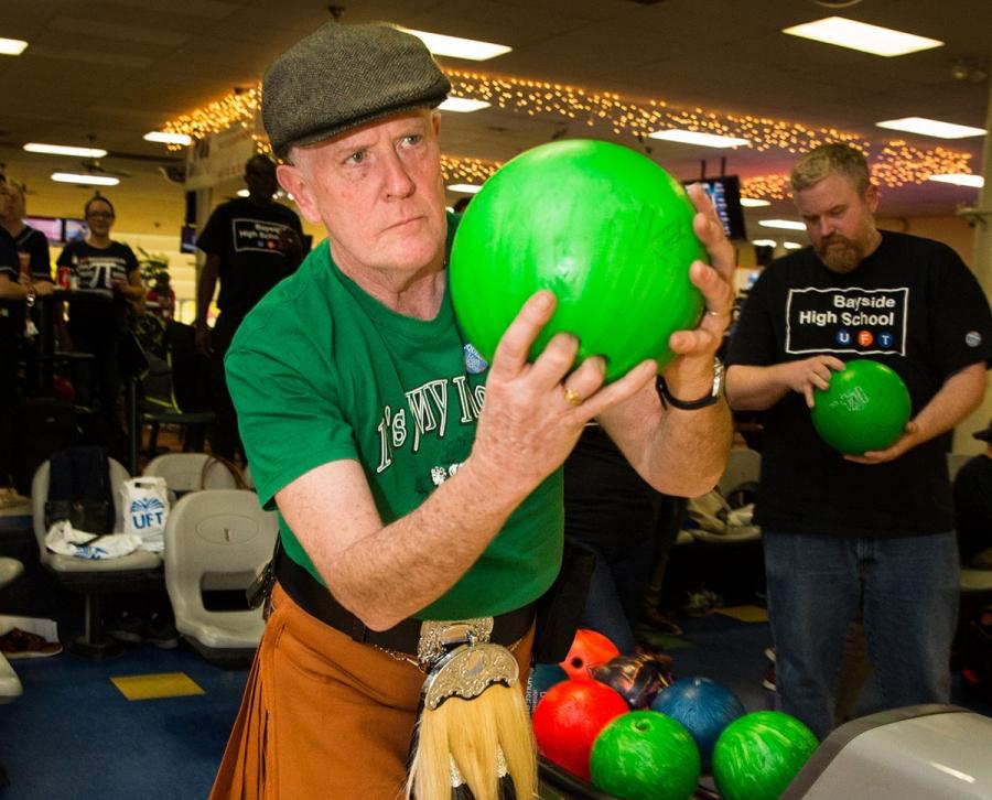 Peter Ridout of Benjamin Cardozo HS in Bayside was dressed for the St. Patrick’s
