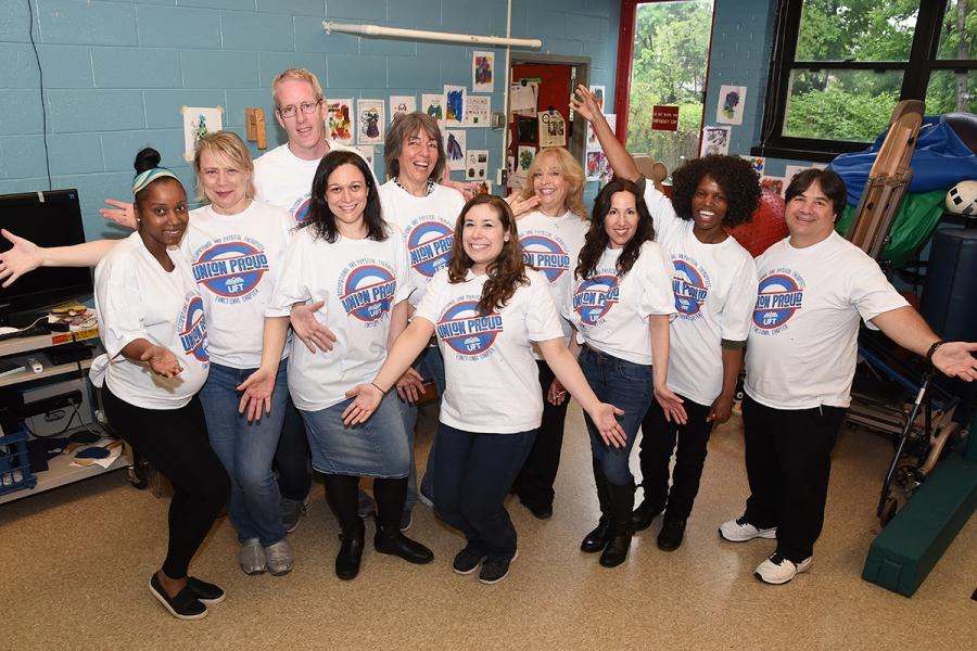 The staff at PS 721 on Staten Island show their pride and support. 