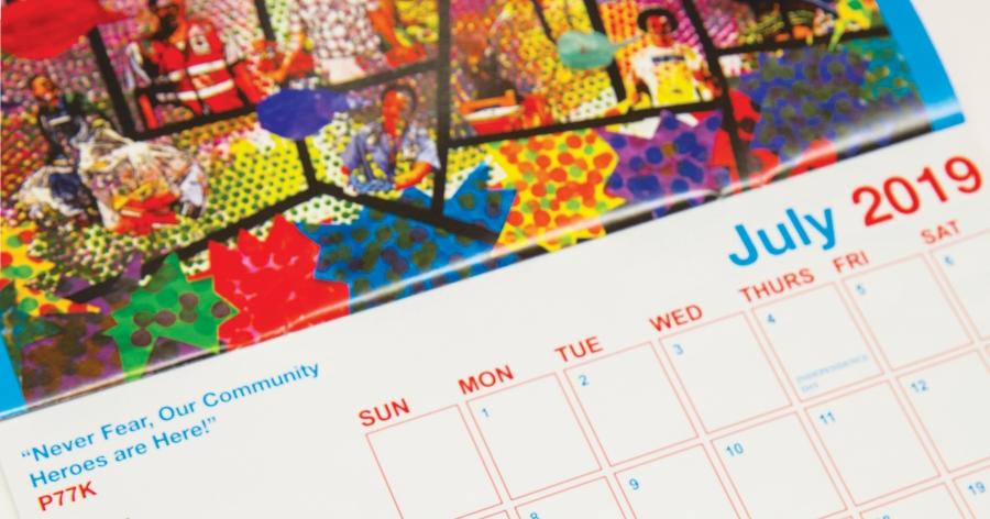 Student designs are featured on a calendar