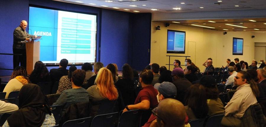 Mulgrew addresses the crowd