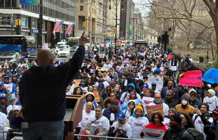 Michael Mulgrew speaking at paraprofessional RESPECT rally