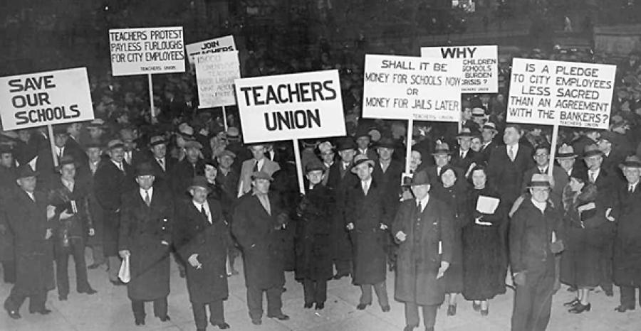 A Depression-era protest by members of the Teachers Union, an early UFT precursor.