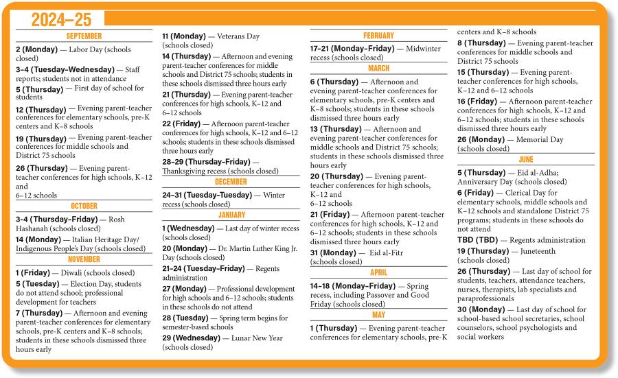 School Year Calendar 2024-25