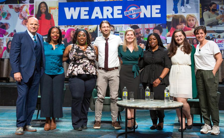 UFT President Michael Mulgrew (left) and City Council Education Committee Chair Rita Joseph (second from left) with educators from the Speak Up! panel that called for educators to have greater input in school policymaking.