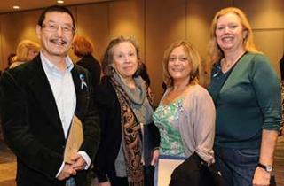 Heading for the grand ballroom are (from left) Tsai Liang Hsu, Merrill Moccio an