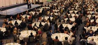 New retirees celebrate at a luncheon in their honor.