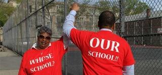 Parent coordinator Donna Phillips and teacher Linsey Johnson wear their emotions