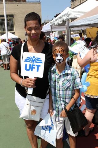 Christina Argula with her son Kamal, who is 8 years old and a student at PS/MS 1